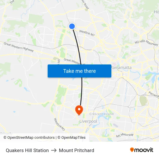 Quakers Hill Station to Mount Pritchard map