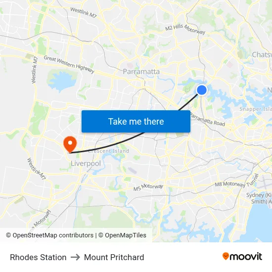 Rhodes Station to Mount Pritchard map