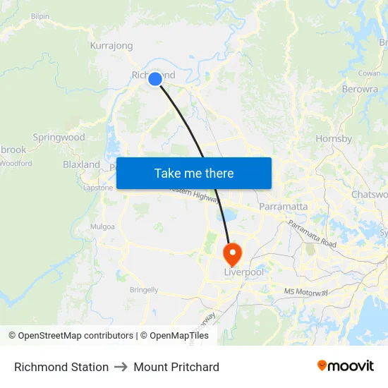 Richmond Station to Mount Pritchard map