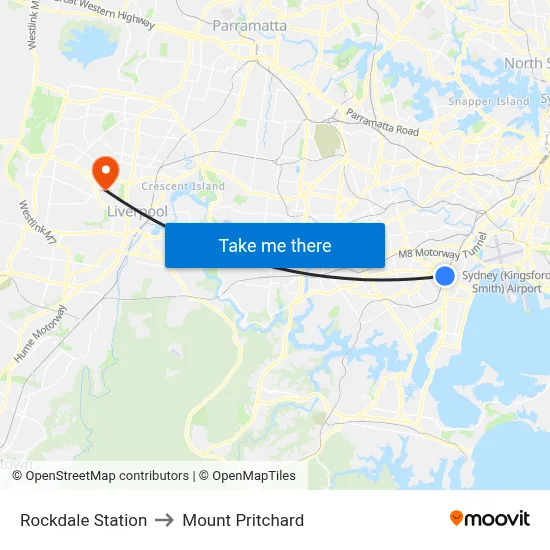 Rockdale Station to Mount Pritchard map
