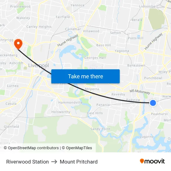 Riverwood Station to Mount Pritchard map