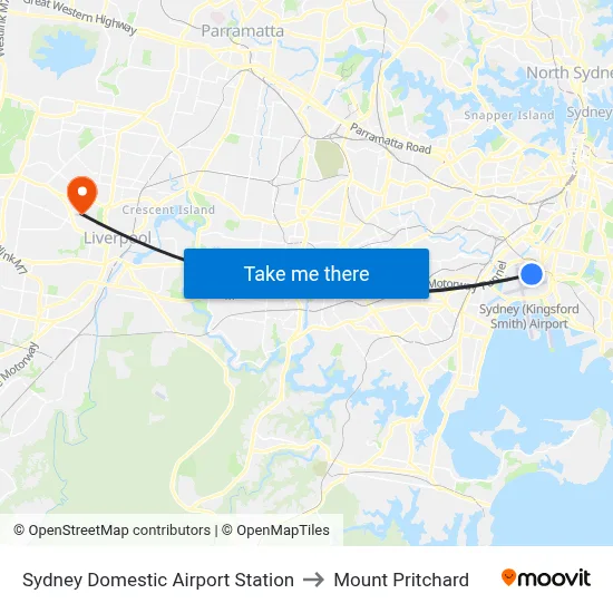 Sydney Domestic Airport Station to Mount Pritchard map