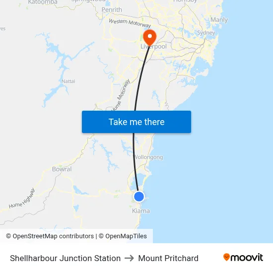 Shellharbour Junction Station to Mount Pritchard map