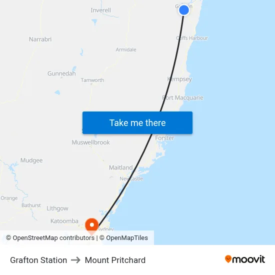 Grafton Station to Mount Pritchard map