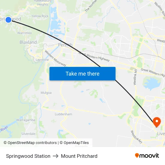 Springwood Station to Mount Pritchard map