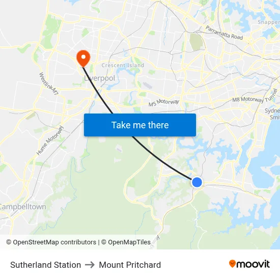 Sutherland Station to Mount Pritchard map