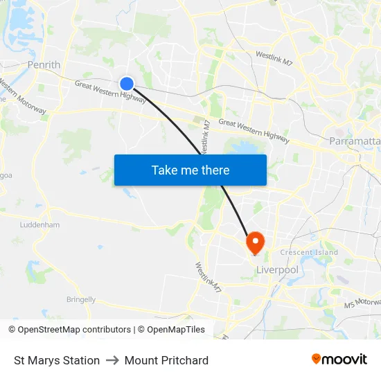 St Marys Station to Mount Pritchard map