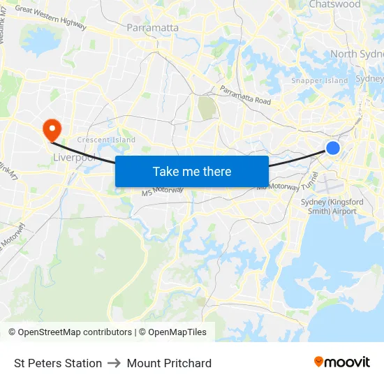 St Peters Station to Mount Pritchard map