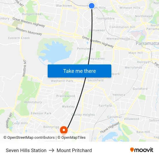 Seven Hills Station to Mount Pritchard map