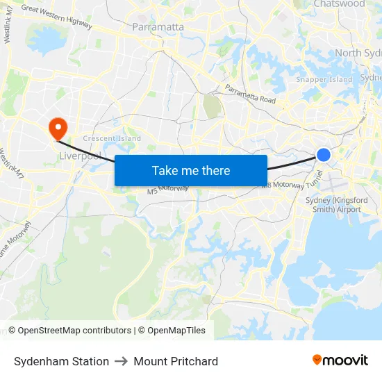 Sydenham Station to Mount Pritchard map