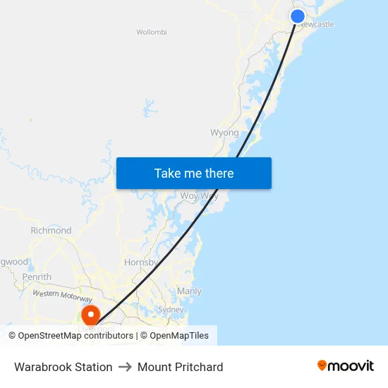 Warabrook Station to Mount Pritchard map