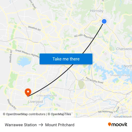 Warrawee Station to Mount Pritchard map