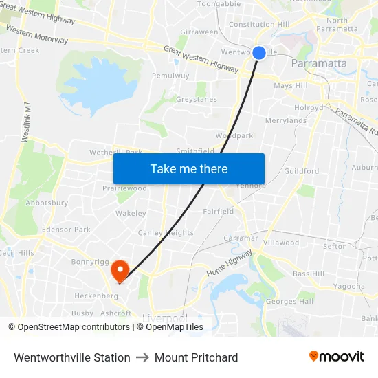 Wentworthville Station to Mount Pritchard map