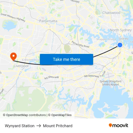 Wynyard Station to Mount Pritchard map