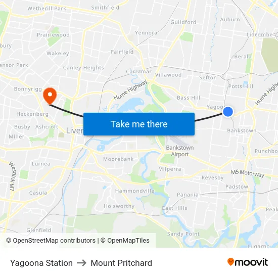Yagoona Station to Mount Pritchard map