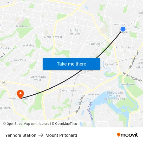 Yennora Station to Mount Pritchard map