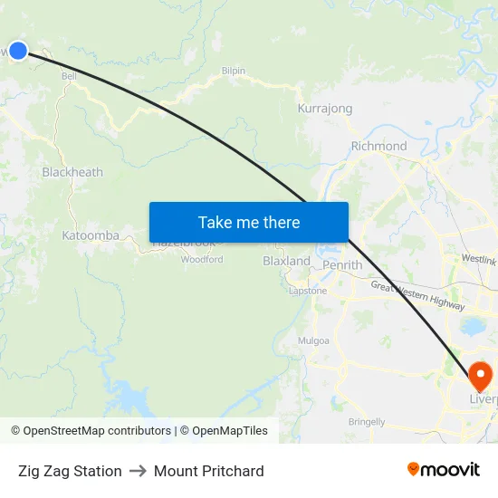 Zig Zag Station to Mount Pritchard map