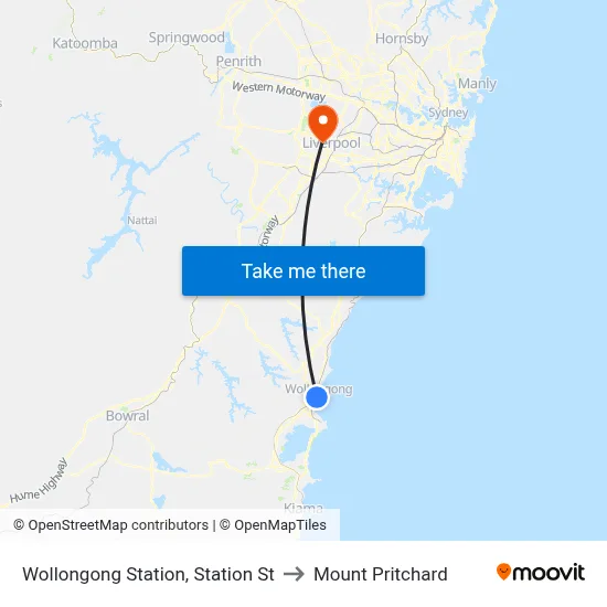 Wollongong Station, Station St to Mount Pritchard map