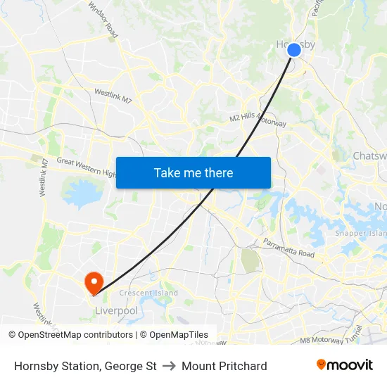 Hornsby Station, George St to Mount Pritchard map