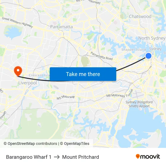 Barangaroo Wharf 1 to Mount Pritchard map
