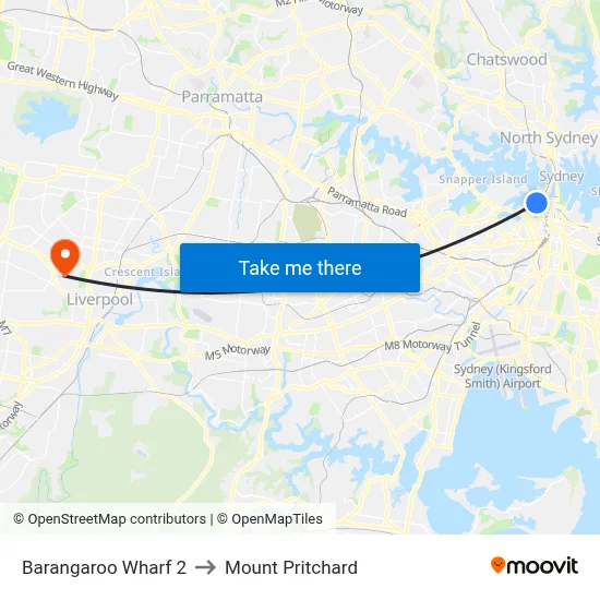 Barangaroo Wharf 2 to Mount Pritchard map