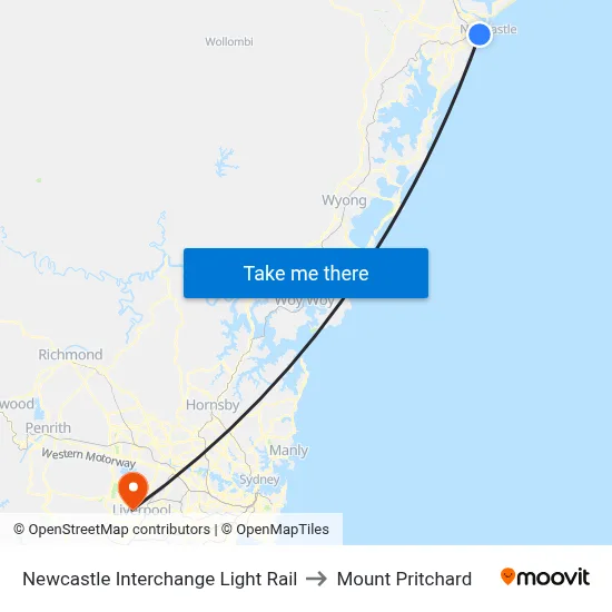 Newcastle Interchange Light Rail to Mount Pritchard map