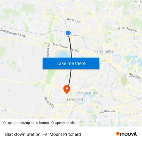 Blacktown Station to Mount Pritchard map
