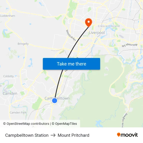 Campbelltown Station to Mount Pritchard map