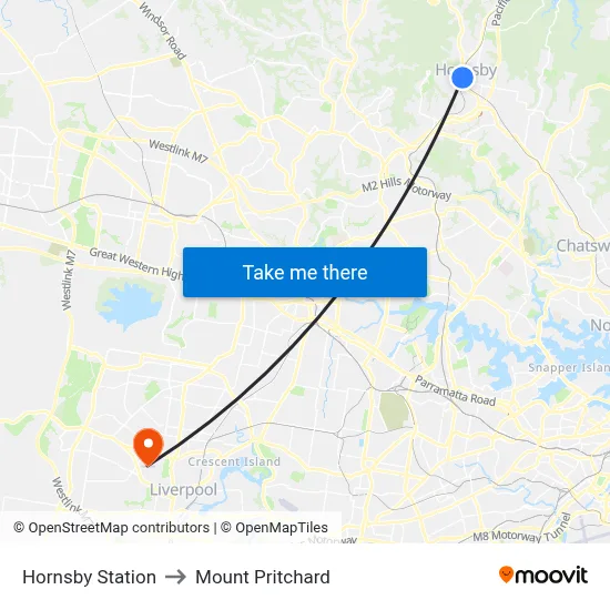 Hornsby Station to Mount Pritchard map