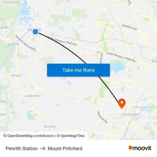 Penrith Station to Mount Pritchard map