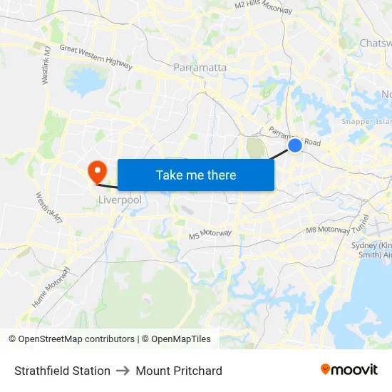Strathfield Station to Mount Pritchard map