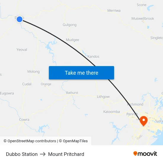 Dubbo Station to Mount Pritchard map