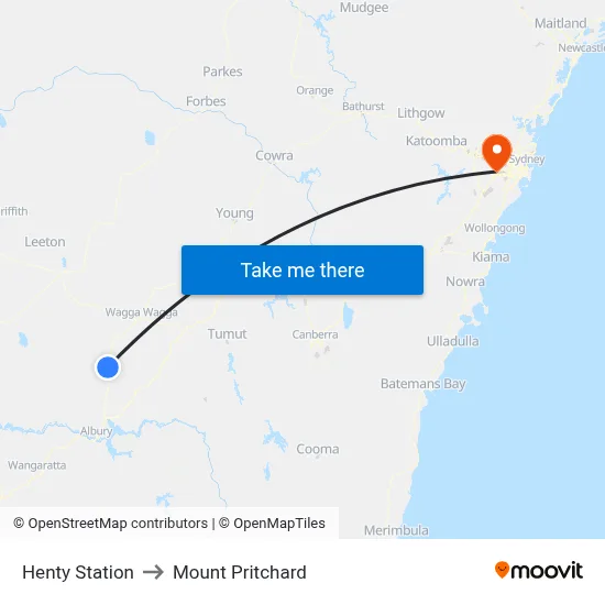 Henty Station to Mount Pritchard map