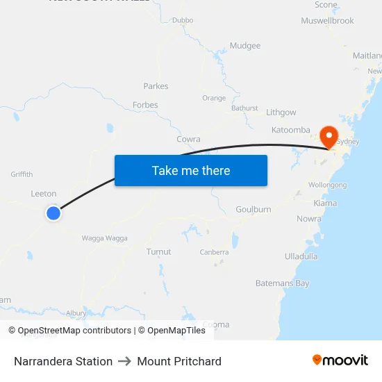 Narrandera Station to Mount Pritchard map