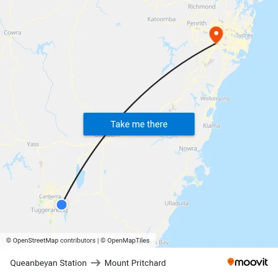 Queanbeyan Station to Mount Pritchard map