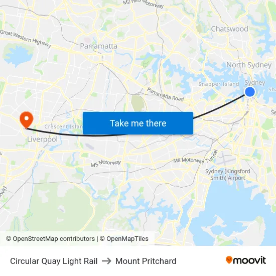Circular Quay Light Rail to Mount Pritchard map