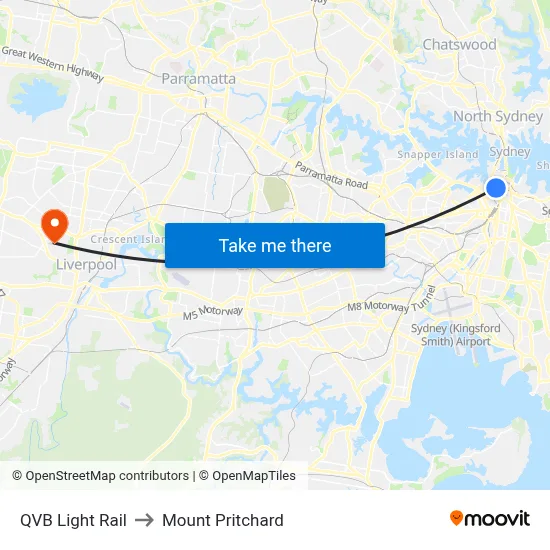 QVB Light Rail to Mount Pritchard map