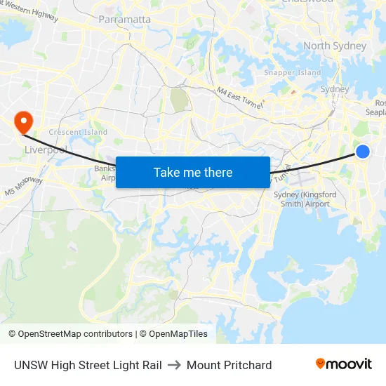 UNSW High Street Light Rail to Mount Pritchard map