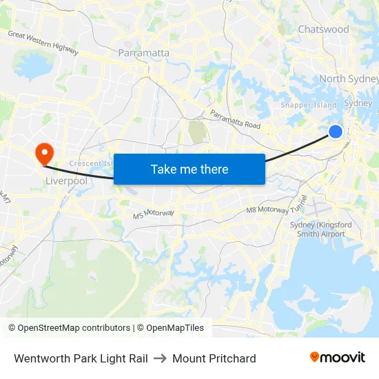 Wentworth Park Light Rail to Mount Pritchard map