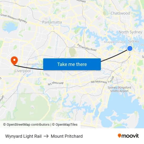 Wynyard Light Rail to Mount Pritchard map