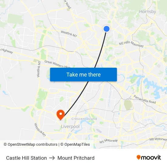 Castle Hill Station to Mount Pritchard map