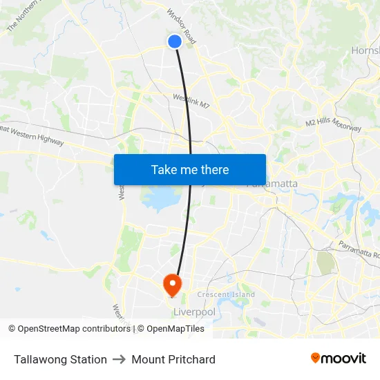 Tallawong Station to Mount Pritchard map