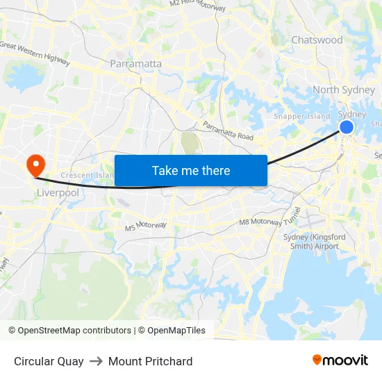 Circular Quay to Mount Pritchard map