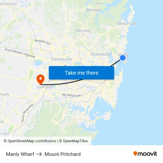 Manly Wharf to Mount Pritchard map