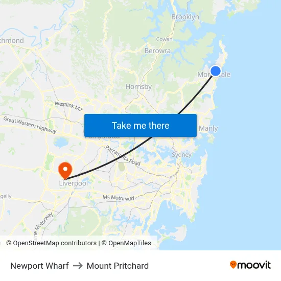 Newport Wharf to Mount Pritchard map