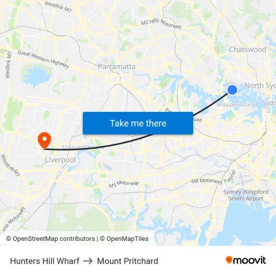 Hunters Hill Wharf to Mount Pritchard map