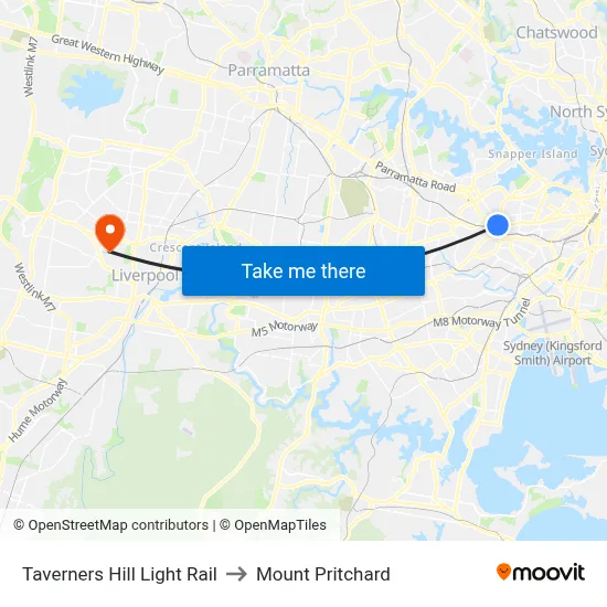 Taverners Hill Light Rail to Mount Pritchard map
