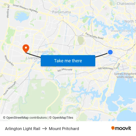 Arlington Light Rail to Mount Pritchard map