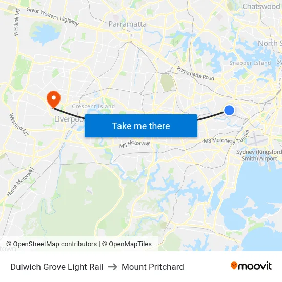 Dulwich Grove Light Rail to Mount Pritchard map