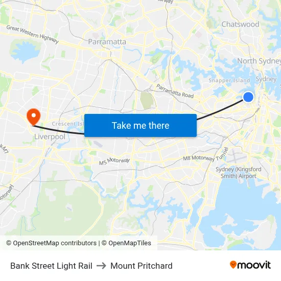 Bank Street Light Rail to Mount Pritchard map
